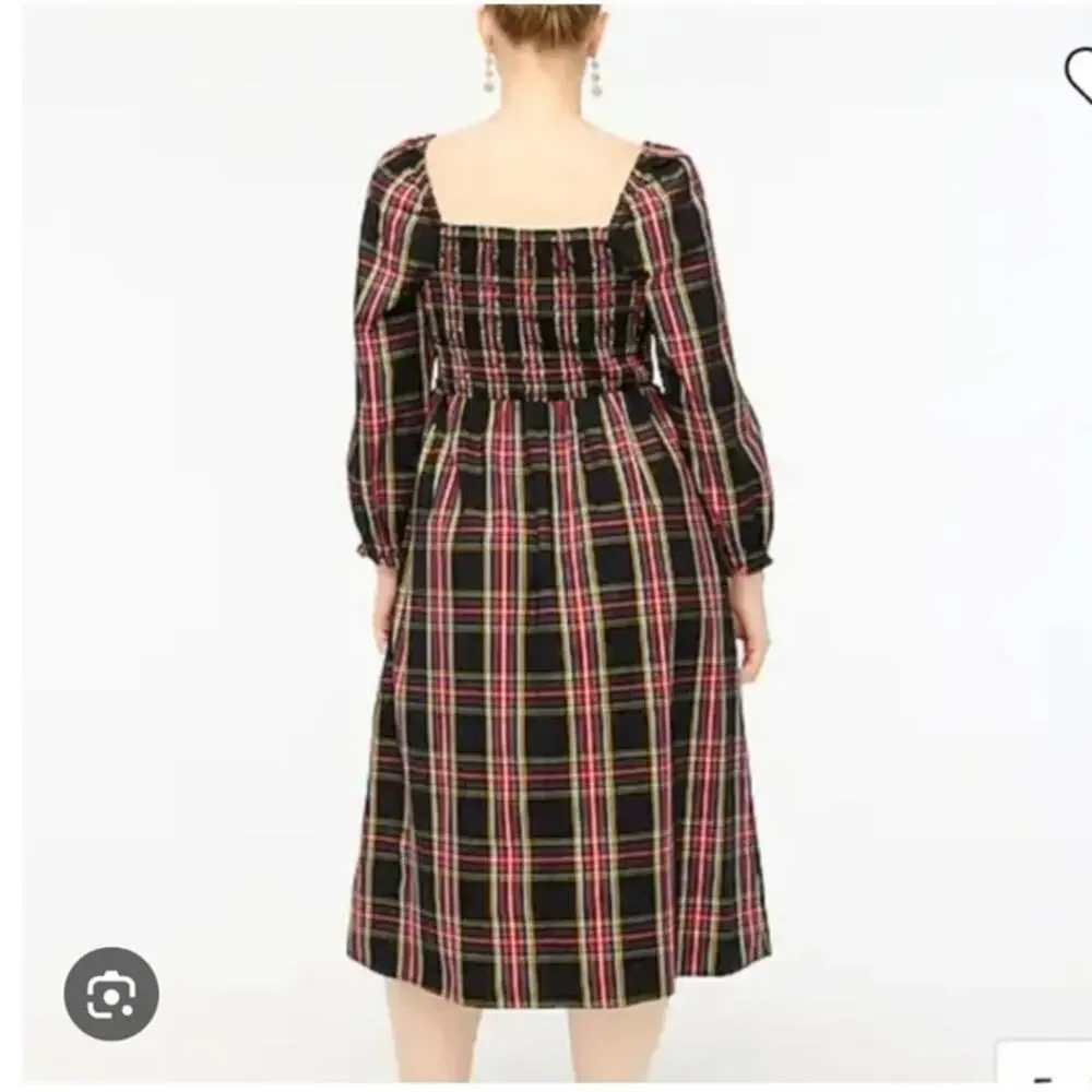 J. Crew Tartan Plaid Midi Dress Smocked Cotton Cottagecore XXL 2X Academia